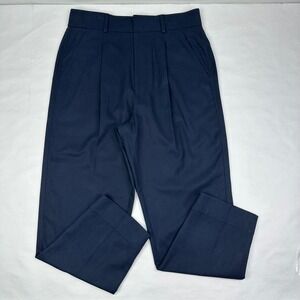 Everlane Tencel Way-High Taper Pant Navy Blue Pleated Trousers Size 10 High Rise